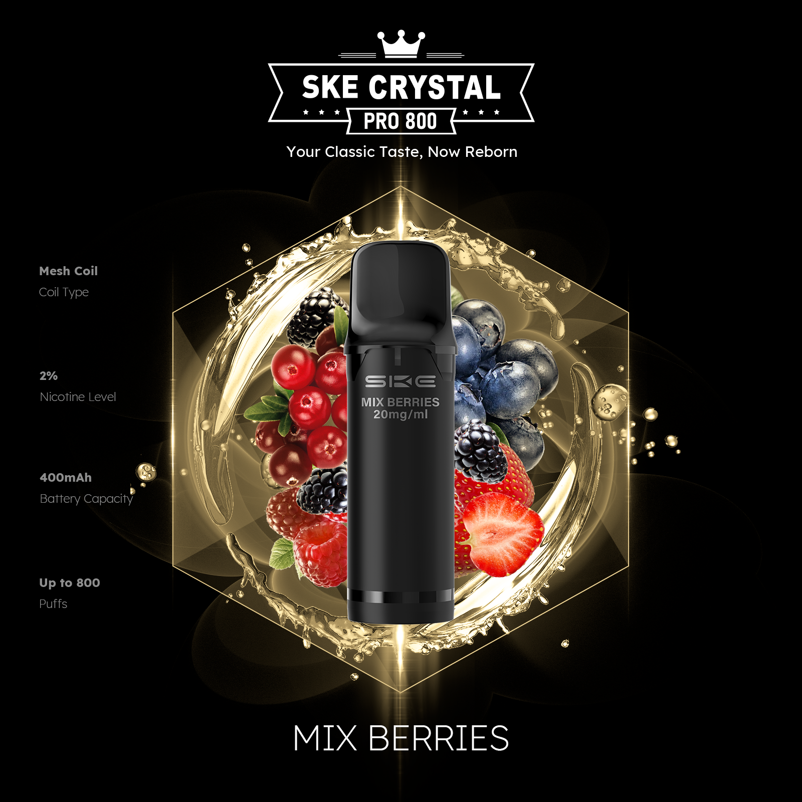 SKE Crystal Pro 800 Pods - Alle Sorten