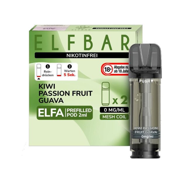 Elfbar - Elfa Pod Kiwi Passion Fruit Guava 0mg/ml (2 Stück pro Packung)
