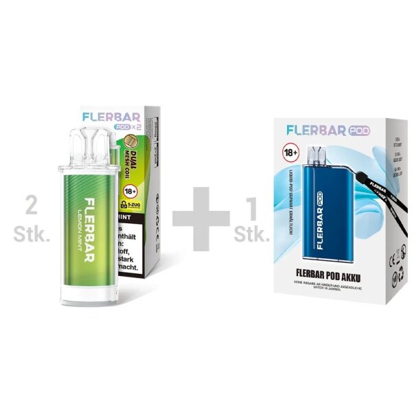 2x Flerbar POD (2 Stück pro Packung) Ice Mint + Flerbar - POD Akku GRATIS